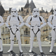 Stormtroopers pose at a photocall for Disney's "Obi-Wan Kenobi" at the Corinthia Hotel London on May 12, 2022 in London, England.